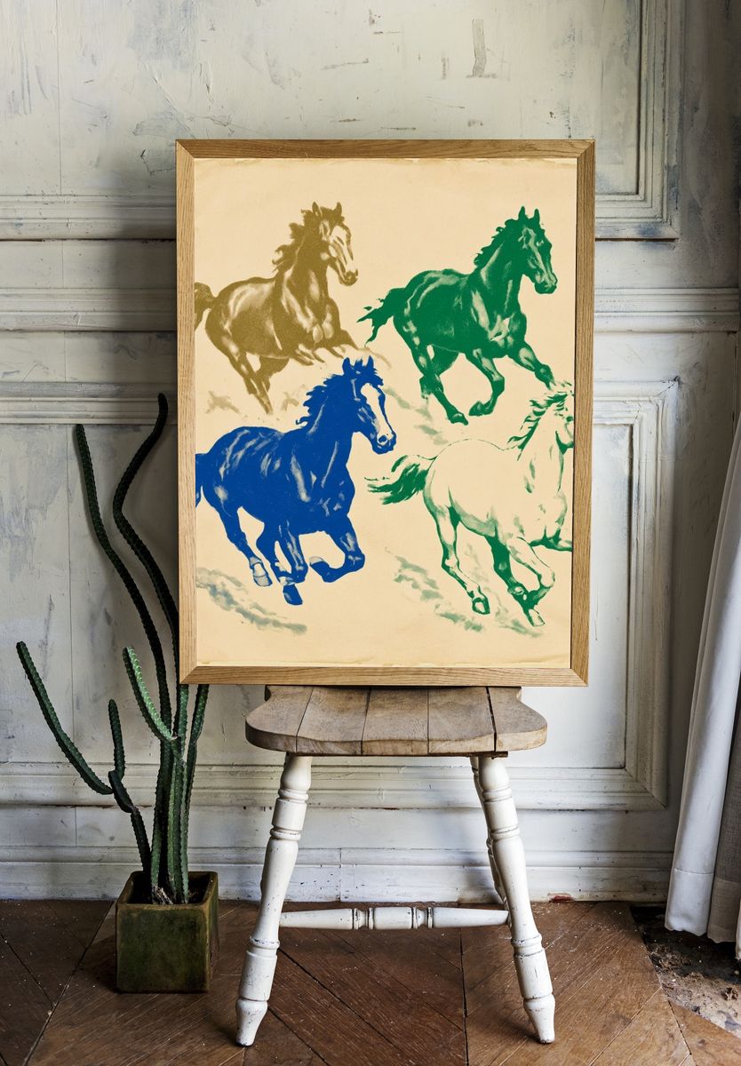 Running Horses Vintage Poster. room preview