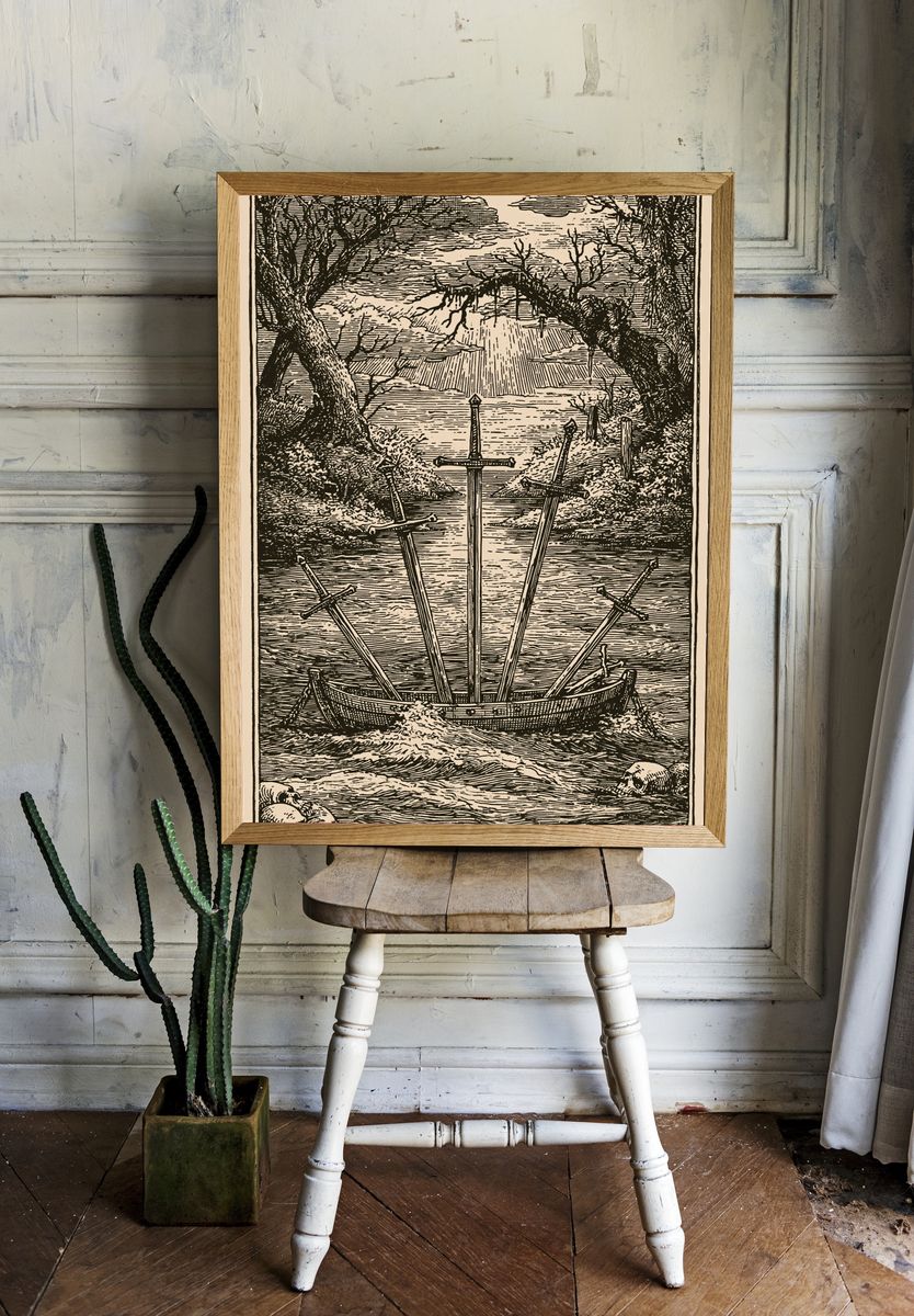 Sword Boat River Vintage Print. — room view 1
