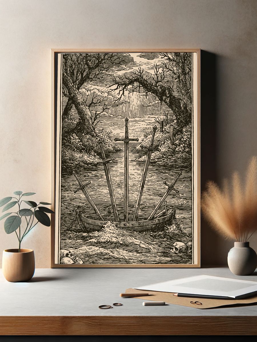 Sword Boat River Vintage Print. — room view 2