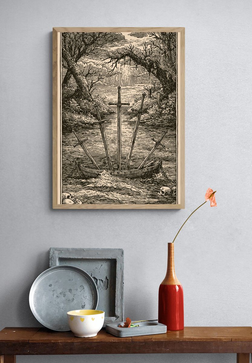 Sword Boat River Vintage Print. — room view 3