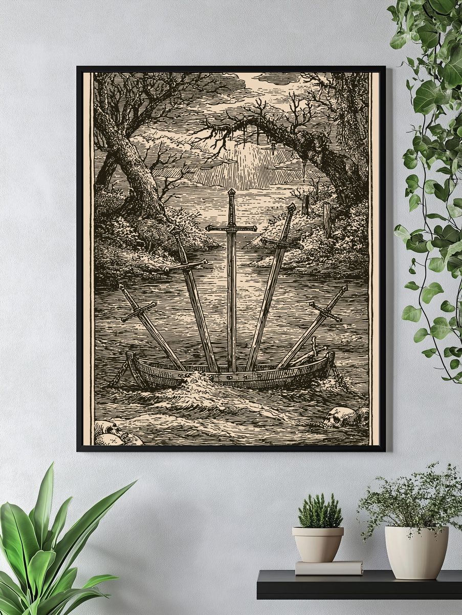 Sword Boat River Vintage Print. — room view 4