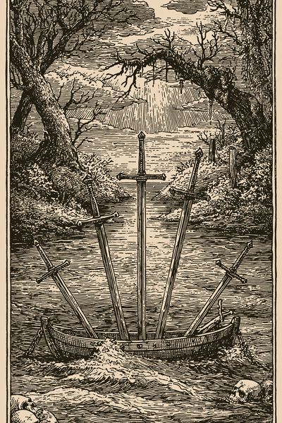 Sword Boat River Vintage Print.