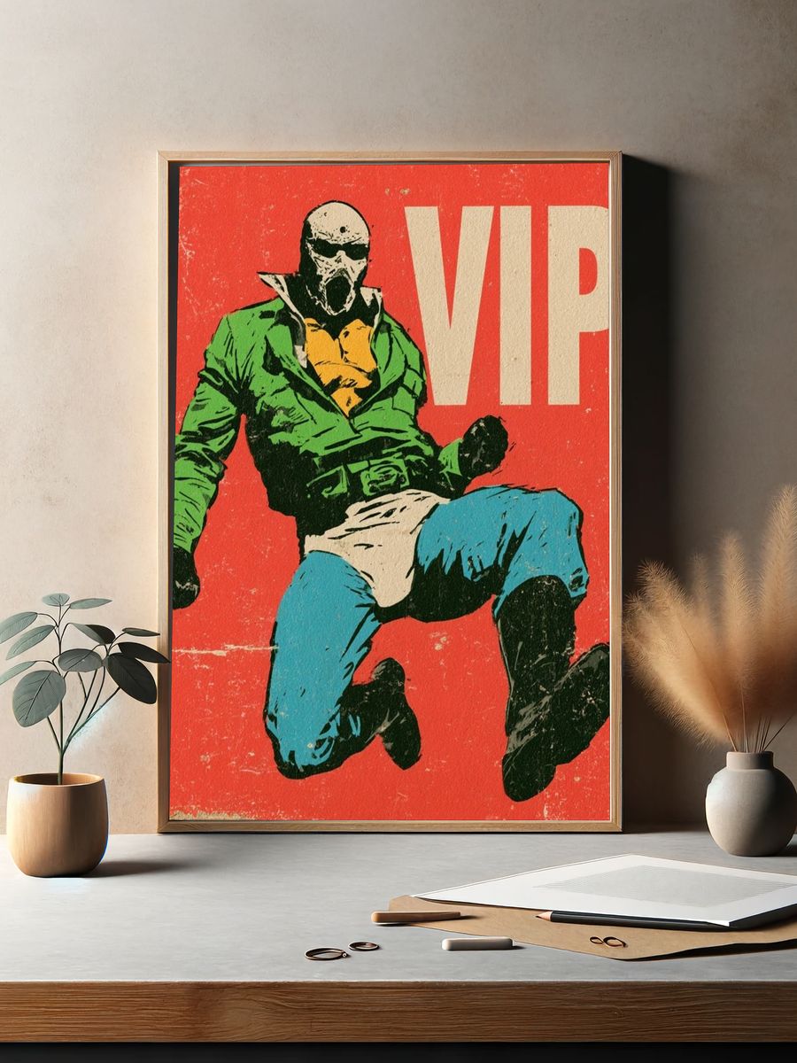 Masked Punk Figure Vintage Print. — room view 2
