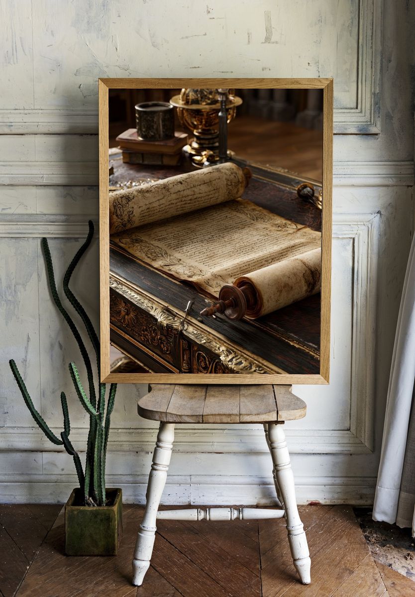 Antique Scroll Still Life Poster. — room view 1