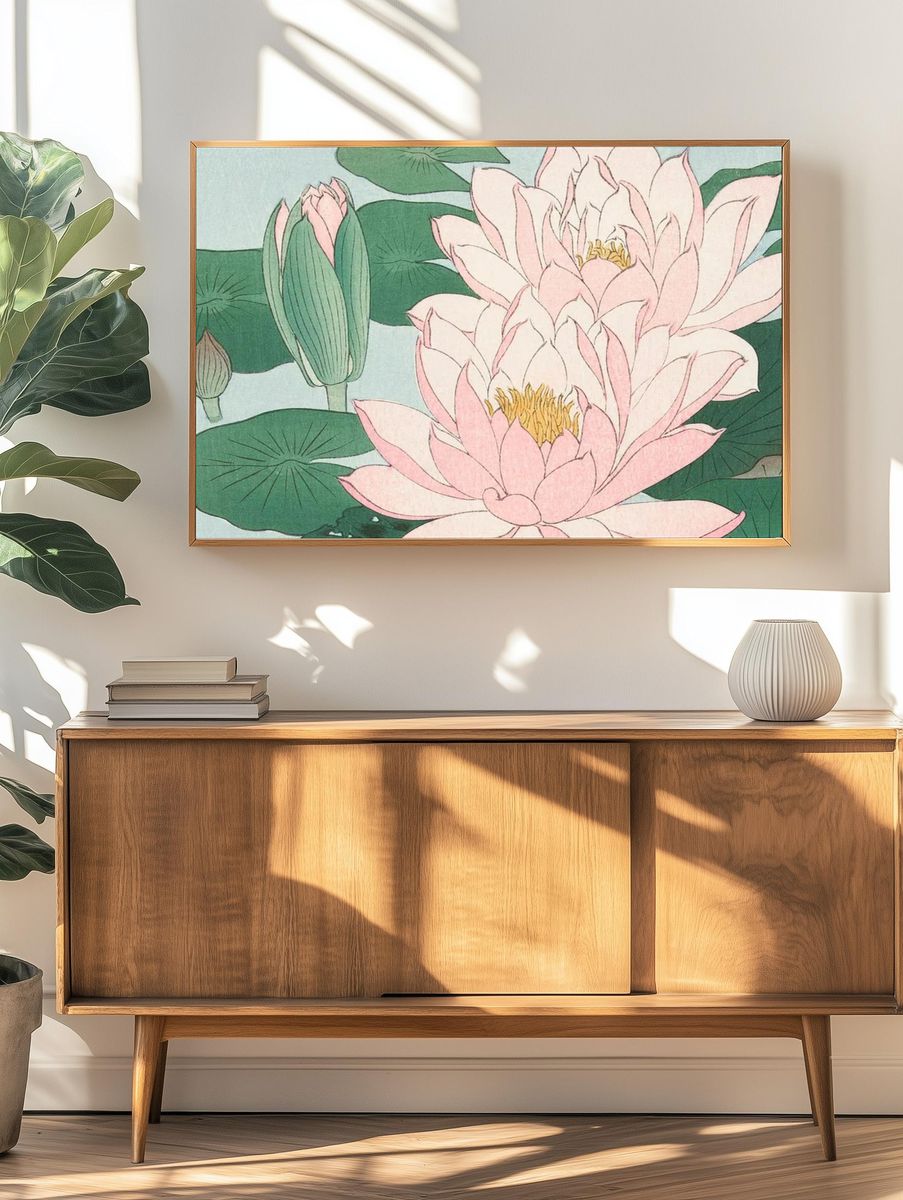 Lotus Flowers — Vintage Print. — room view 3