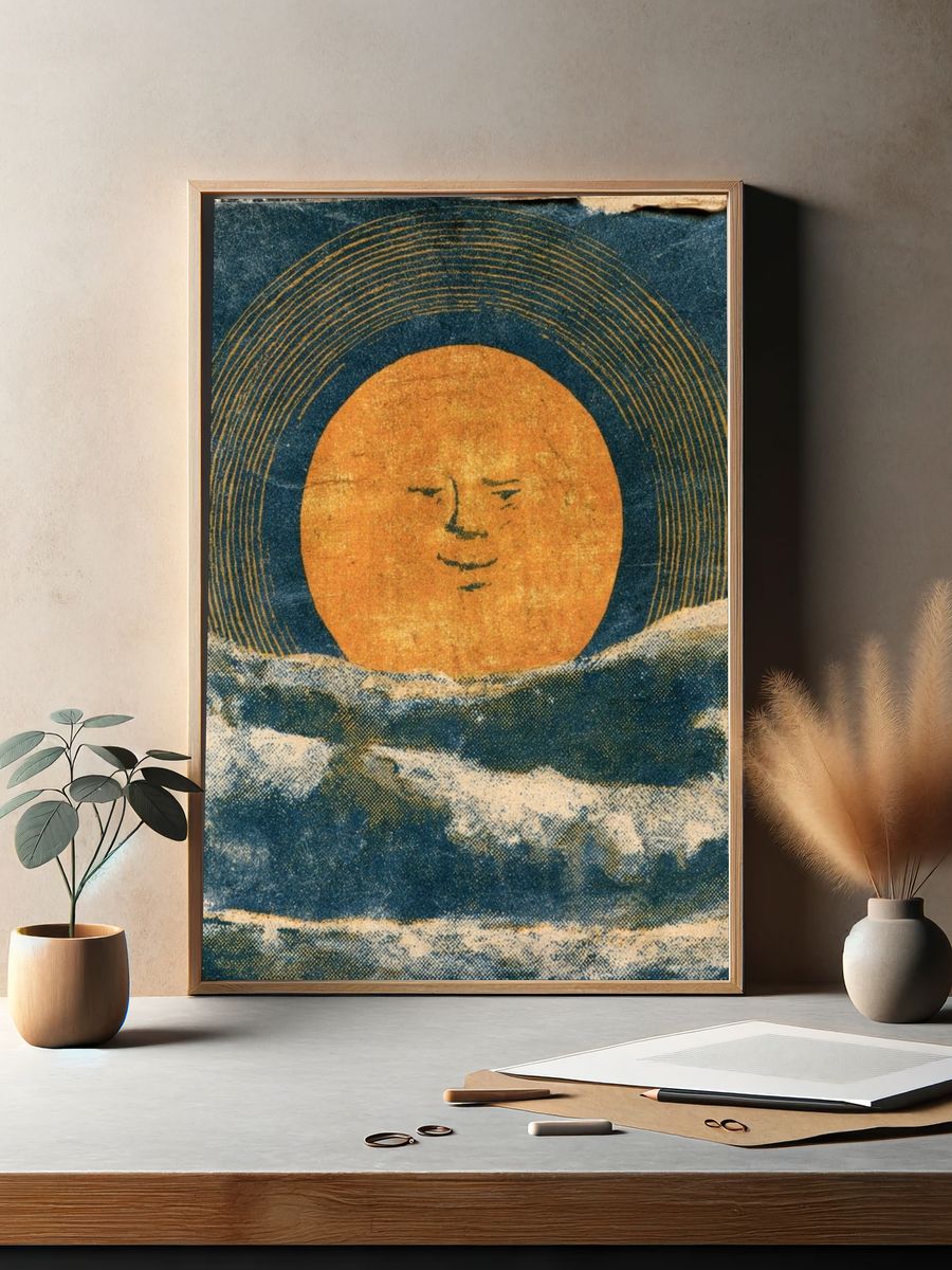 Sun and Waves Vintage Print. — room view 2