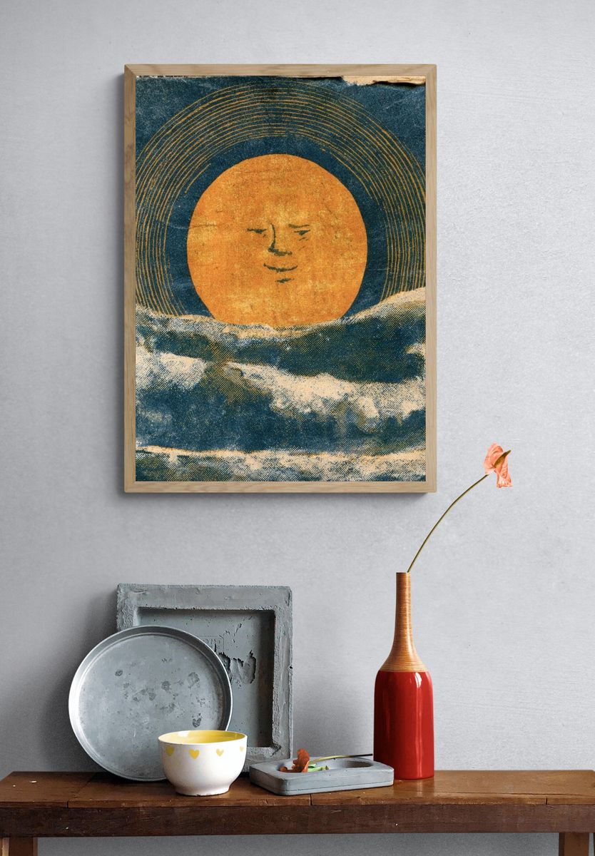 Sun and Waves Vintage Print. — room view 3