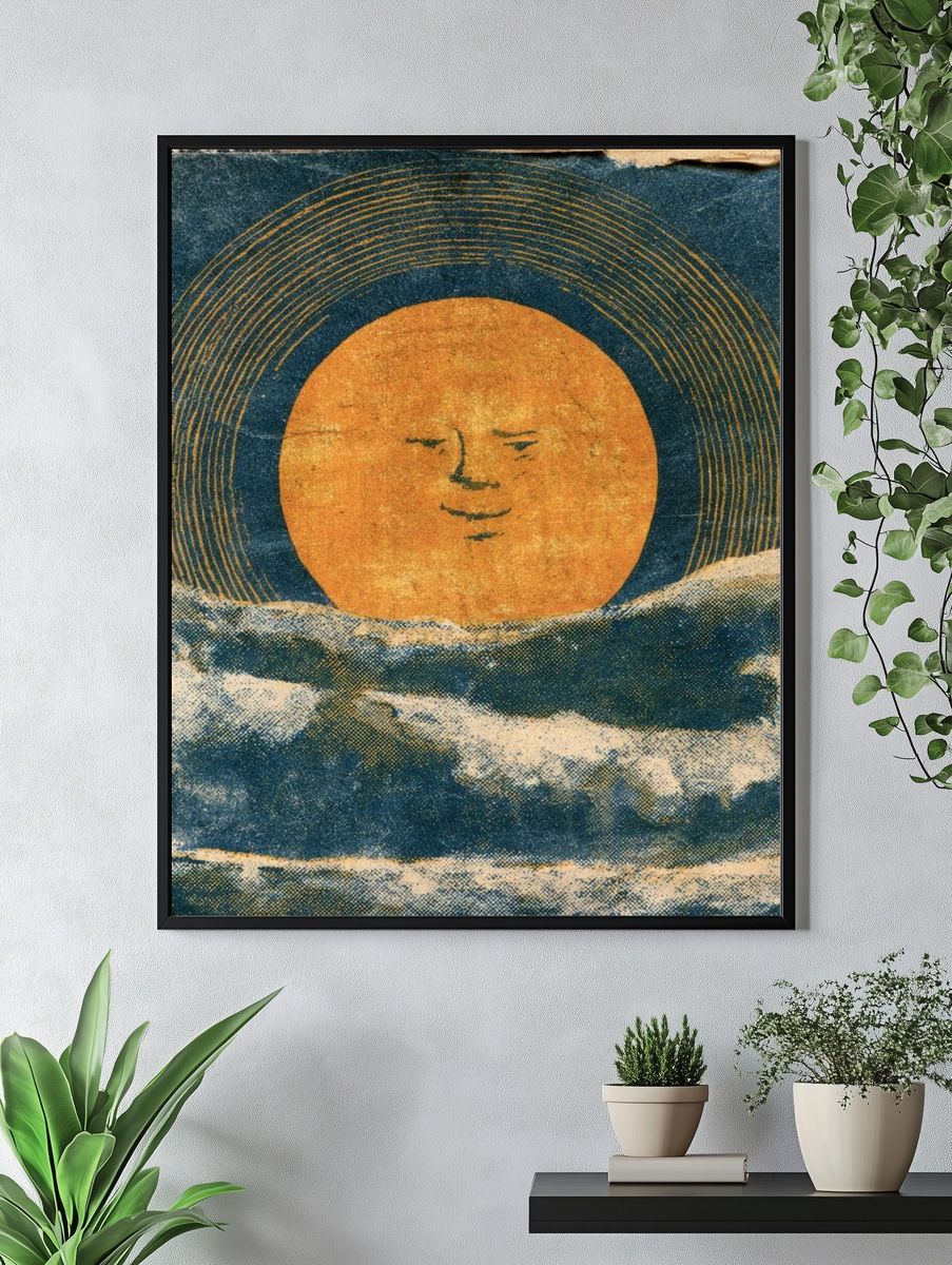 Sun and Waves Vintage Print. — room view 4