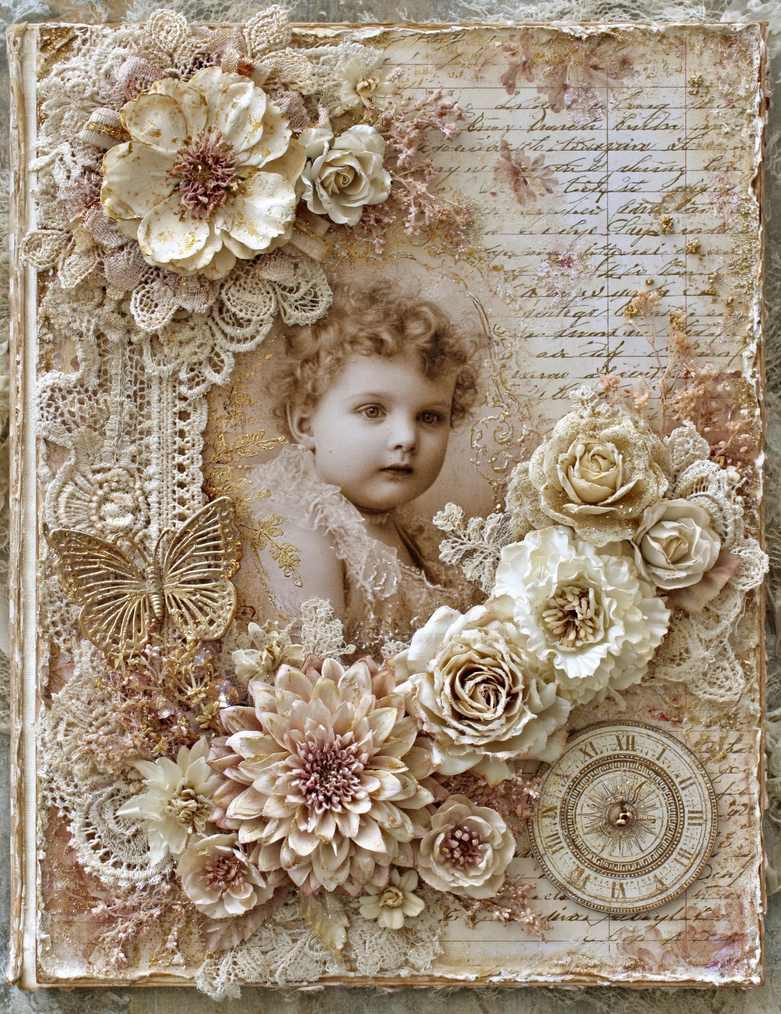 Vintage Cherub Floral Collage Poster. poster detail