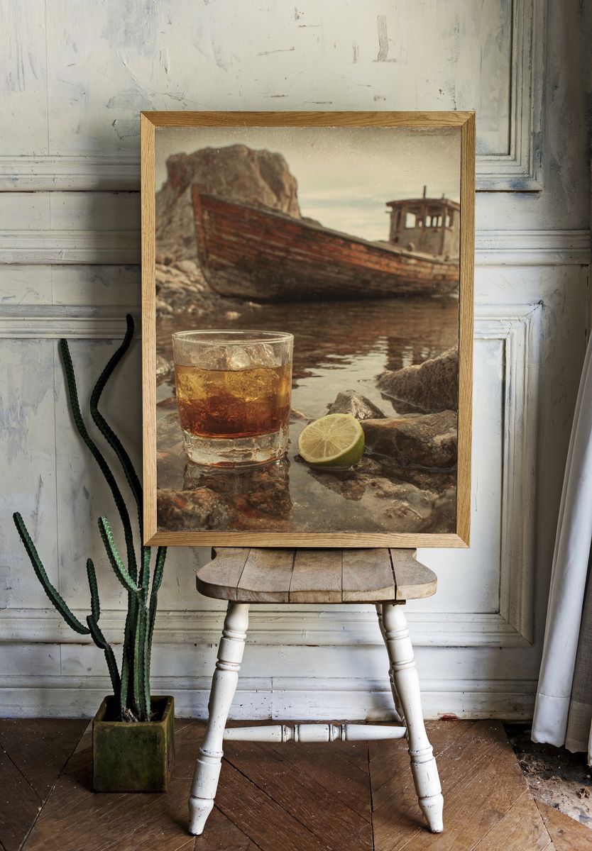 Whiskey by the Shore Vintage Print. — room view 1