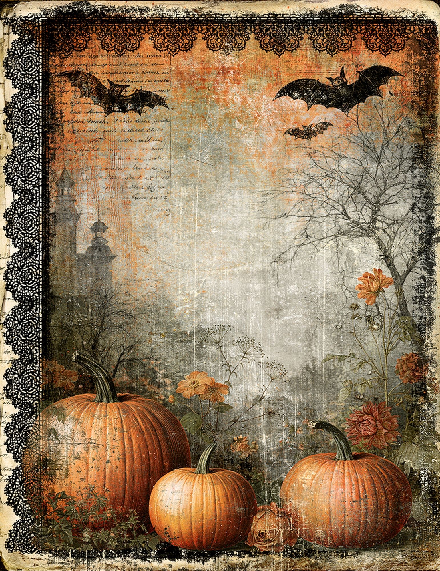 Halloween Pumpkins Vintage Print. poster — vintage art