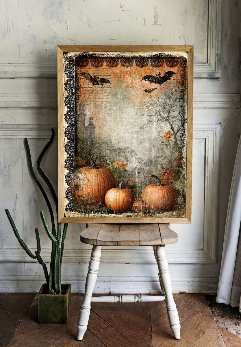 Halloween Pumpkins Vintage Print. room preview