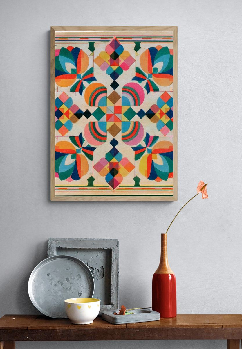 Geometric Floral Pattern Vintage Print. — room view 3
