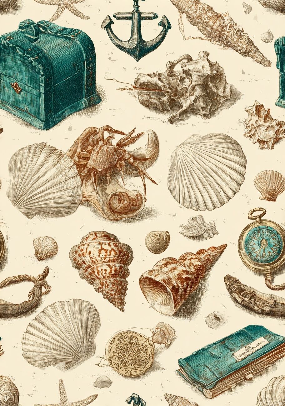 Vintage Nautical Shells and Treasures Poster. poster detail