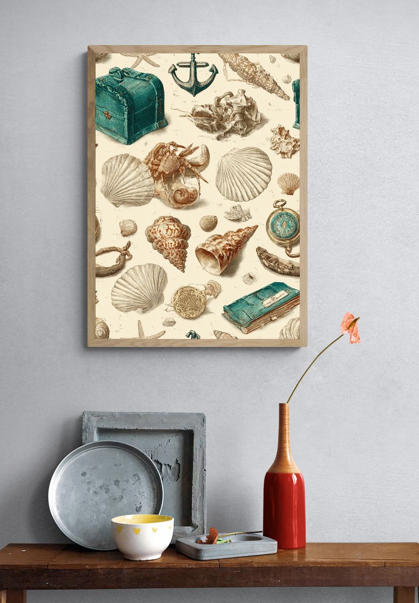 Vintage Nautical Shells and Treasures Poster. — room view 3