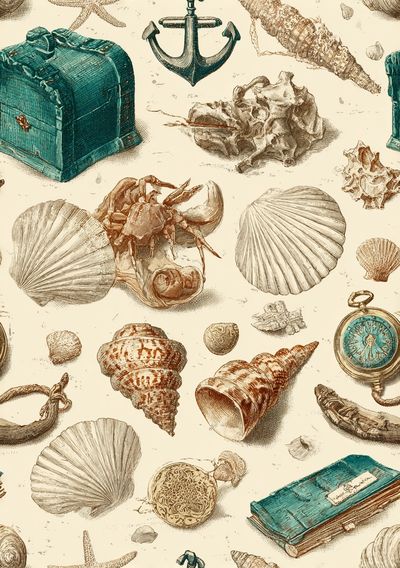 Vintage Nautical Shells and Treasures Poster. poster print