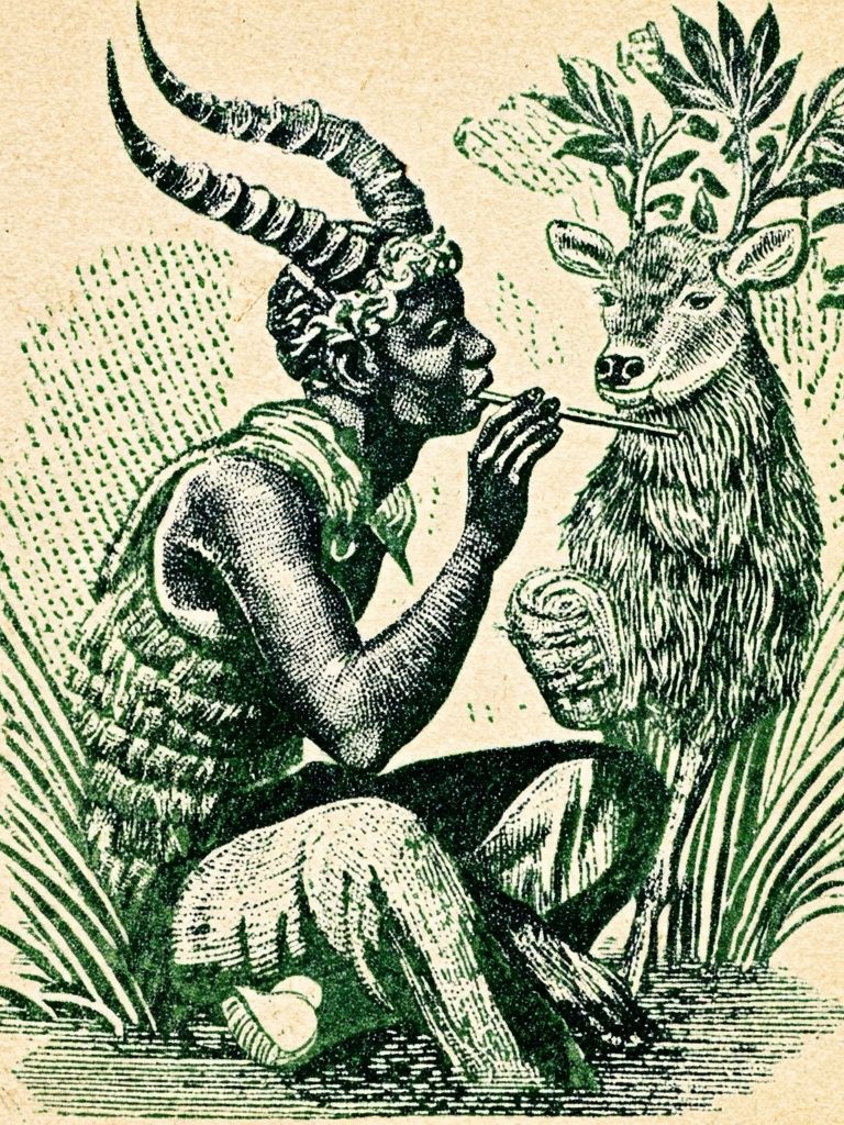 Horned Figure and Deer Vintage Print. poster — vintage art