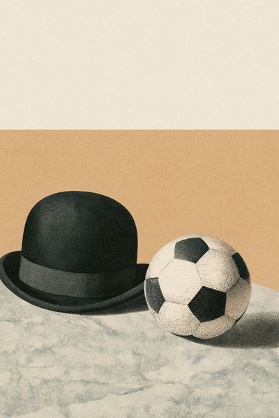 Bowler Hat and Soccer Ball Vintage Print.