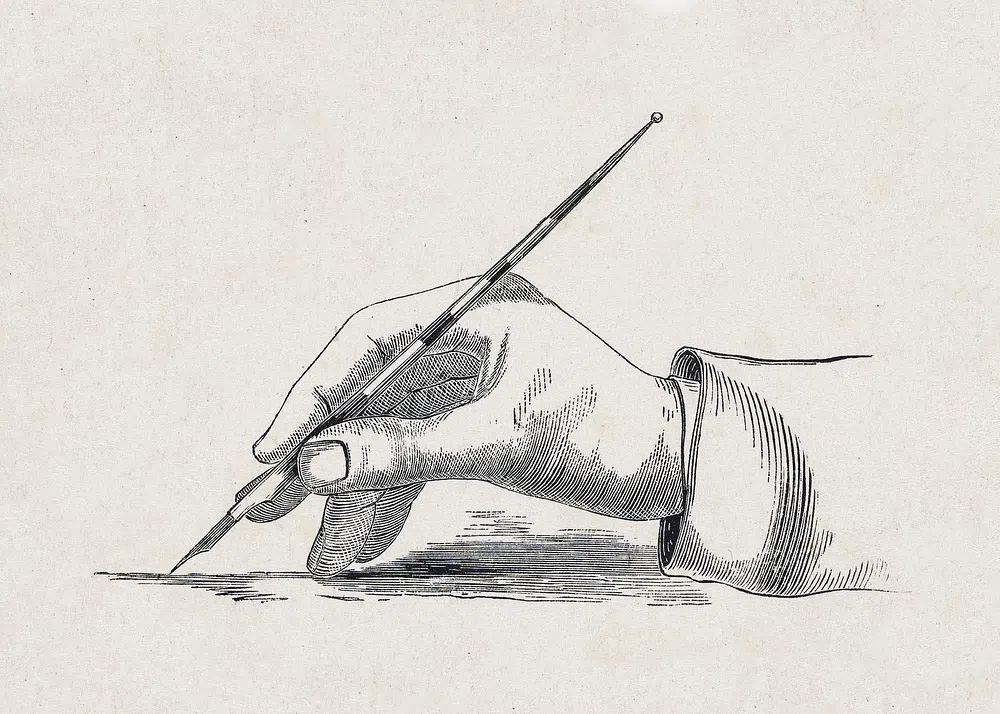 Hand schrijvend met een kroontjespen. poster — vintage art
