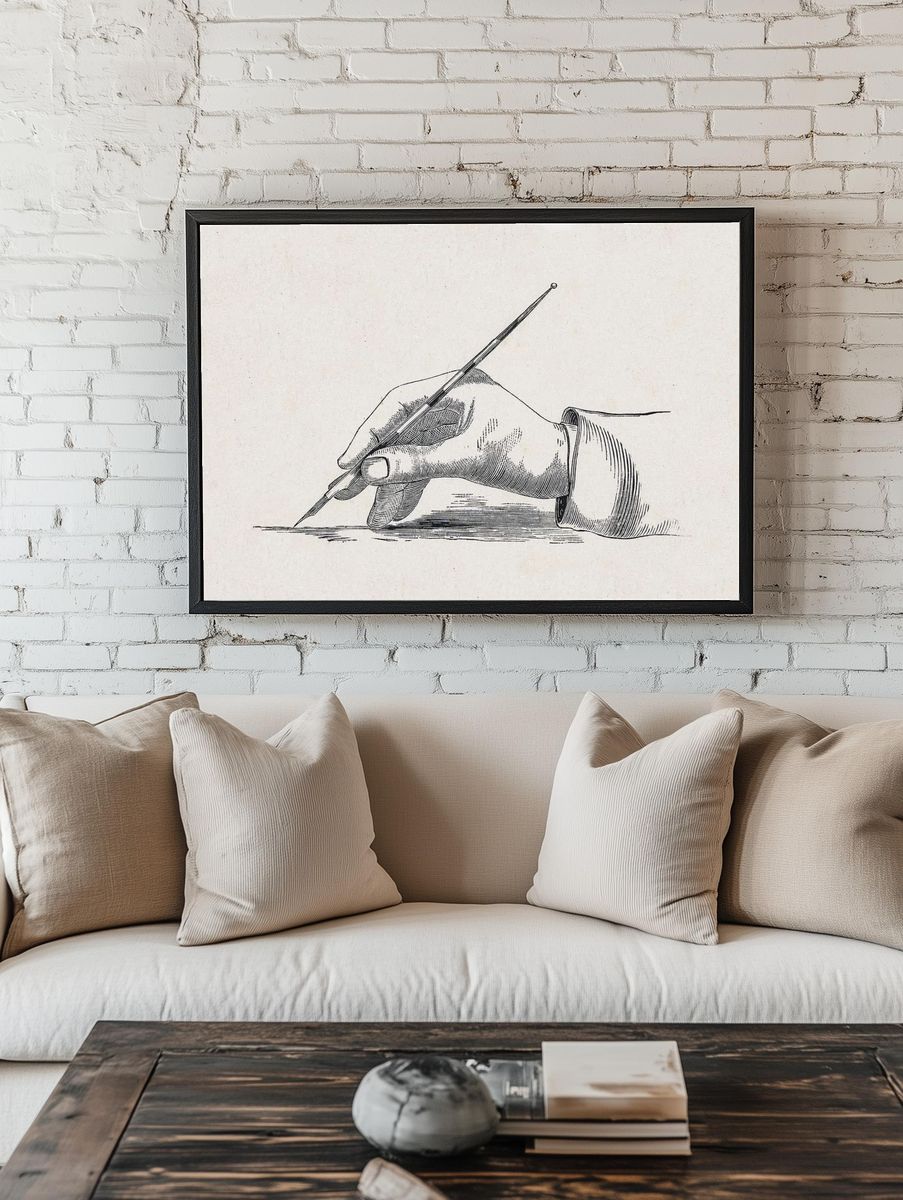 Hand schrijvend met een kroontjespen. — room view 1