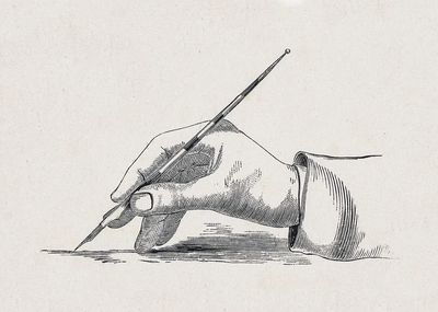 Hand schrijvend met een kroontjespen. poster print