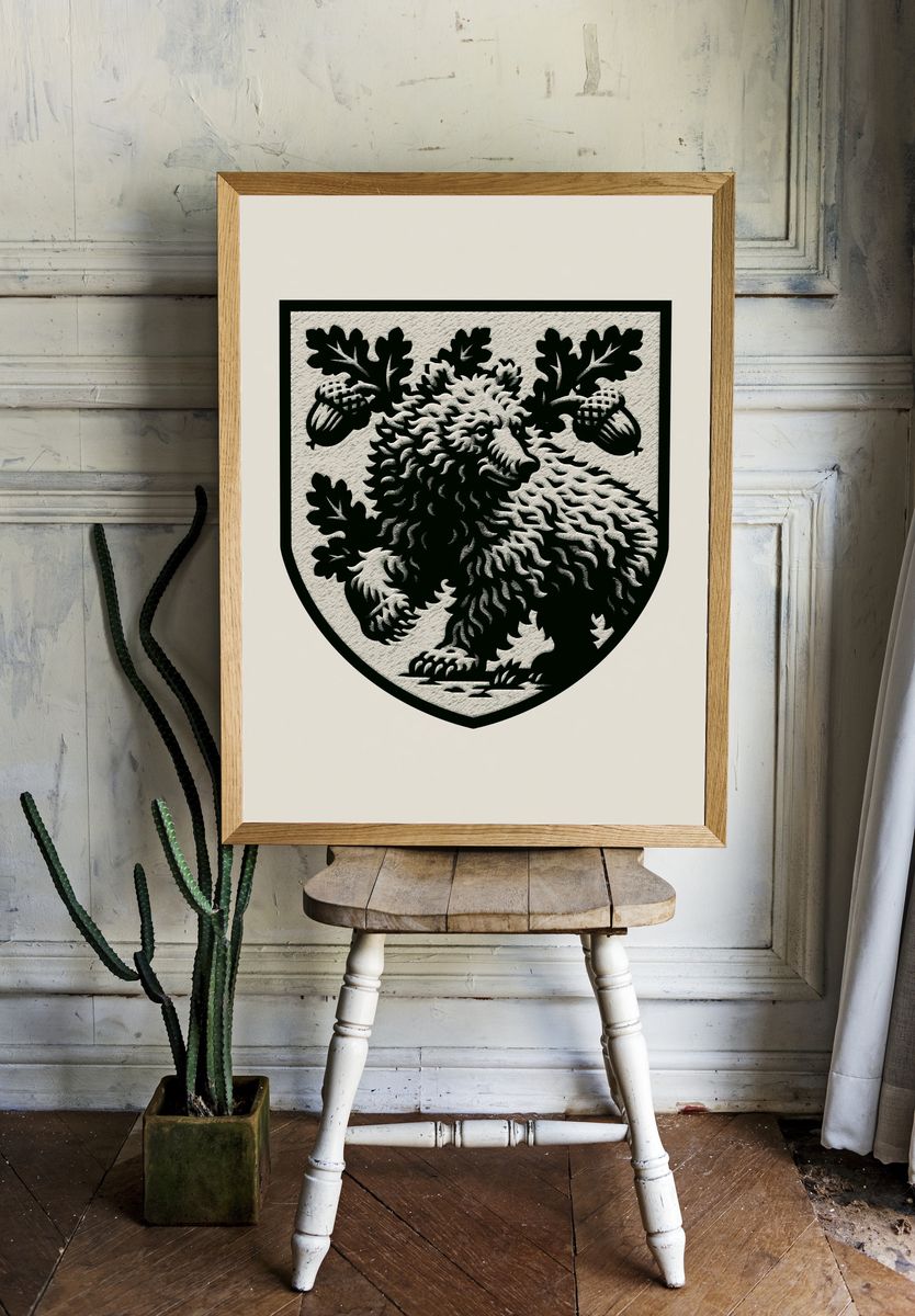 Heraldic Lion Crest Print. room preview