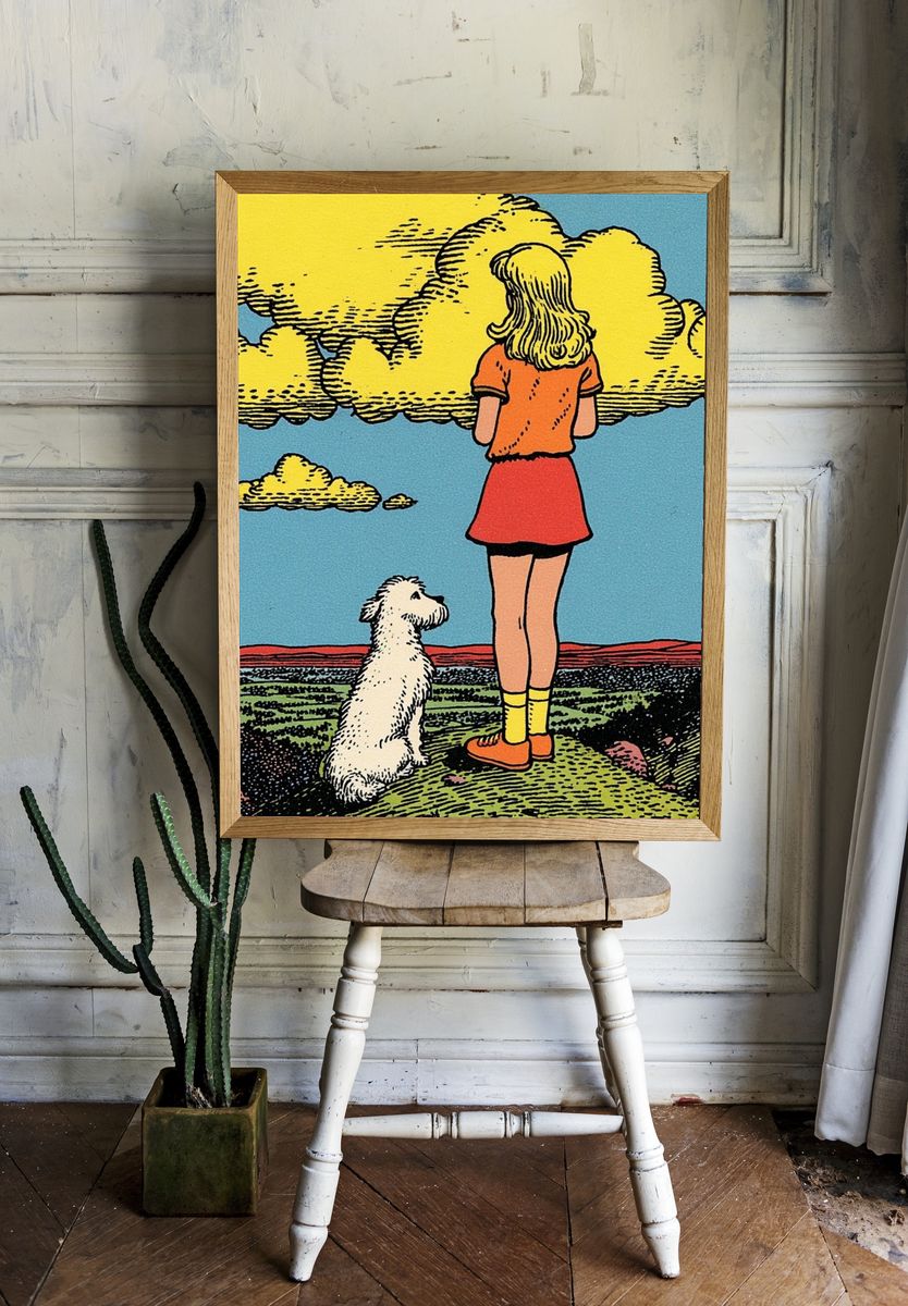 Girl and Dog in Nature — Vintage Print. — room view 1
