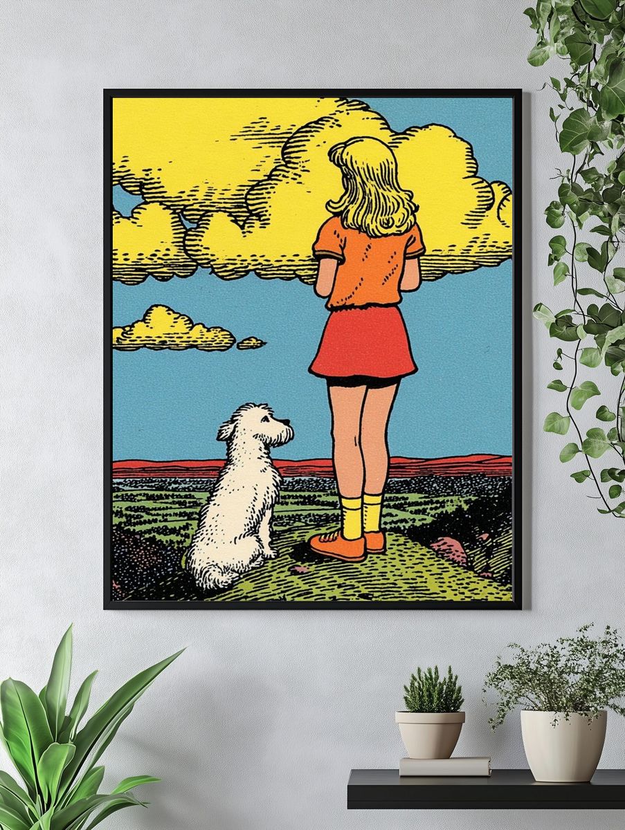 Girl and Dog in Nature — Vintage Print. — room view 4