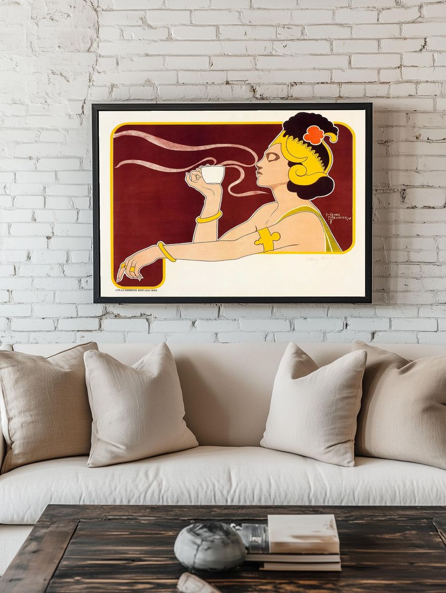 Elegant Woman with Coffee — Vintage Print. — room view 1