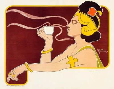 Elegant Woman with Coffee — Vintage Print. poster
