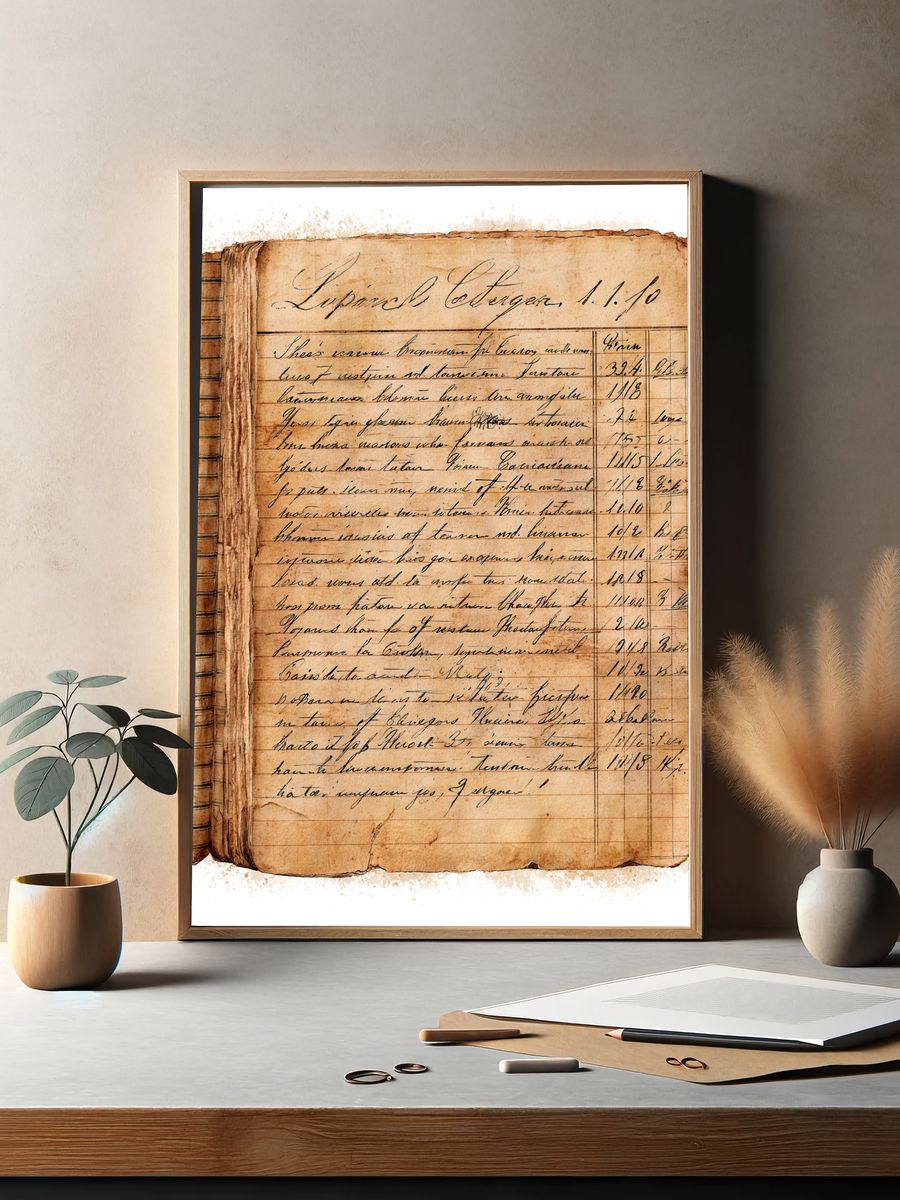Antique Handwritten Ledger Vintage Print. — room view 2