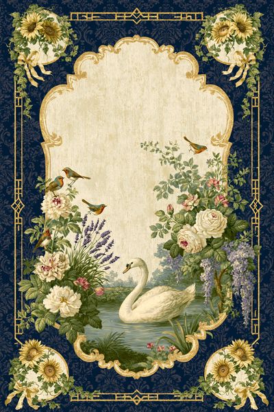 Swan and Florals Vintage Print. poster