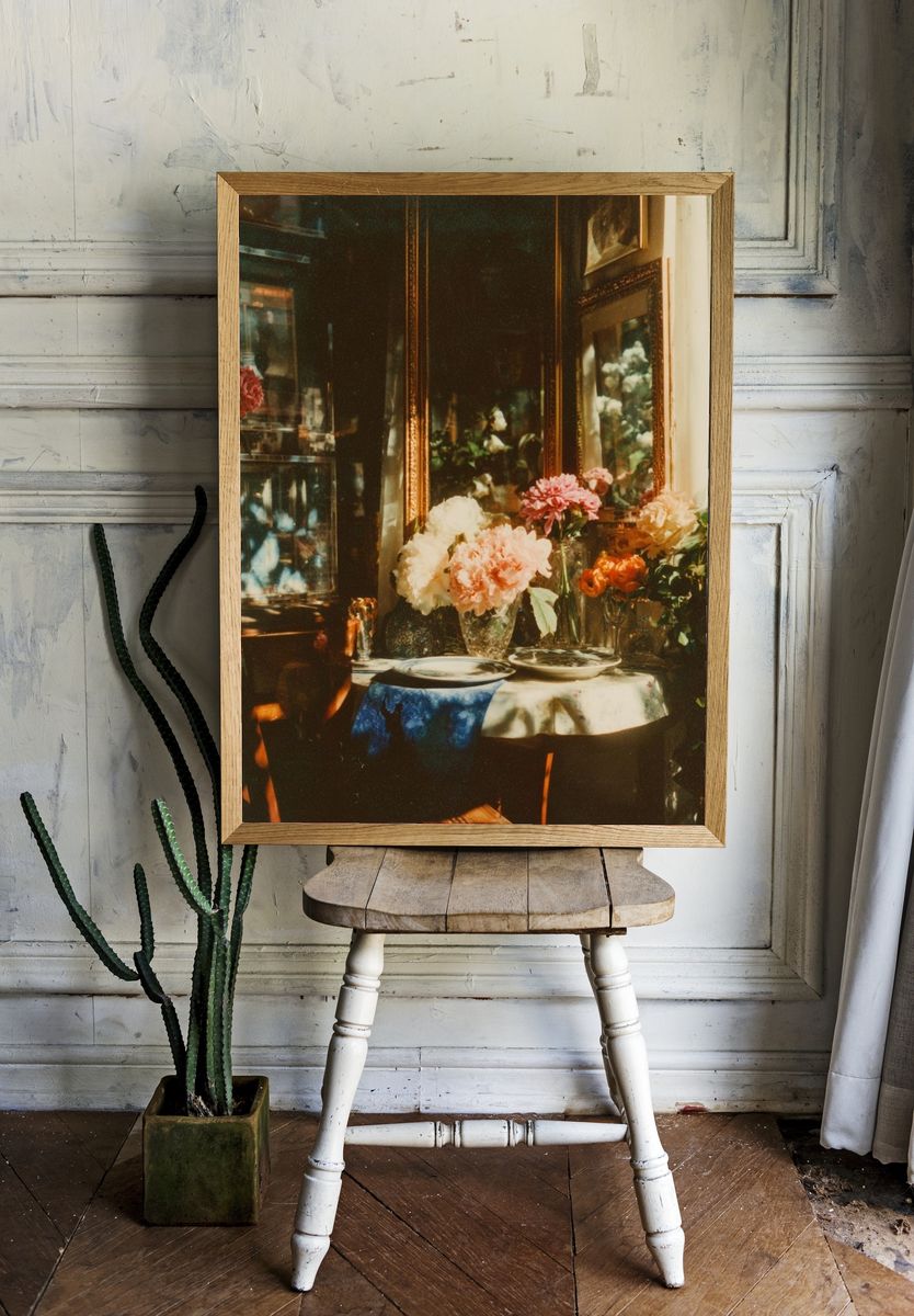 Sunlit Floral Still Life Vintage Print room preview
