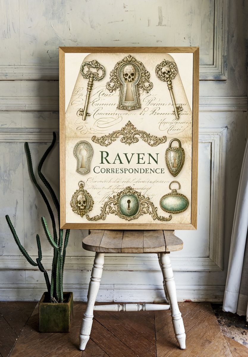Raven Correspondence Vintage Print. — room view 1