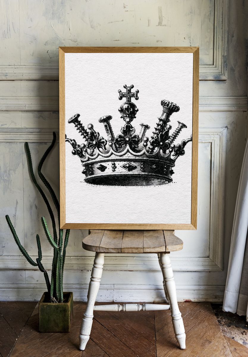 Ornate Crown Vintage Print. room preview