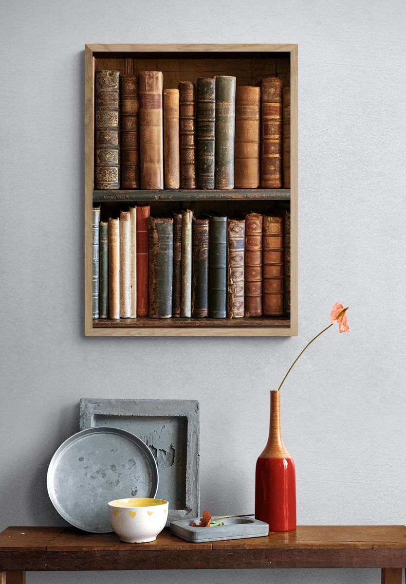 Antique Bookshelf Still Life Poster. — room view 3
