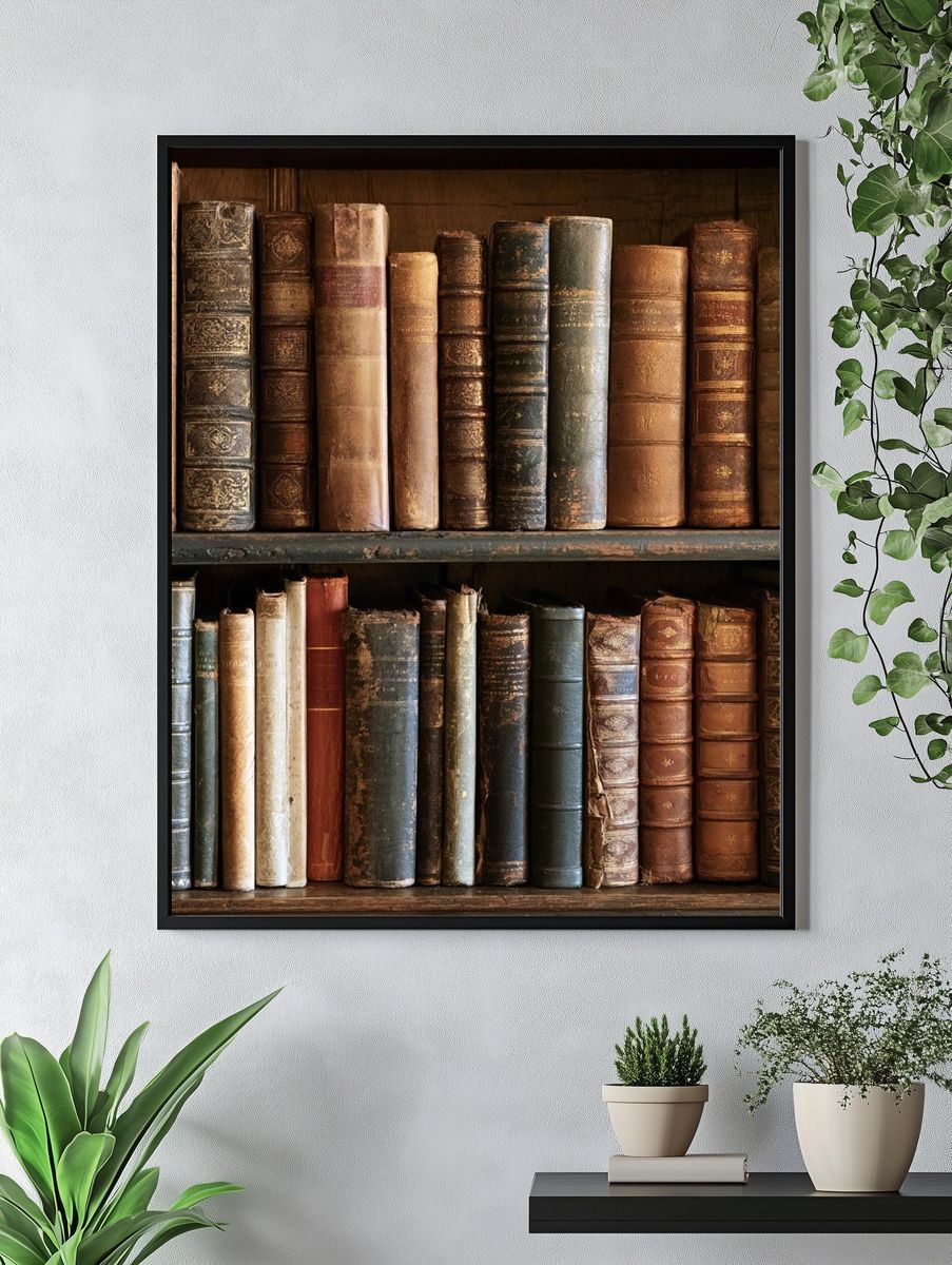 Antique Bookshelf Still Life Poster. — room view 4