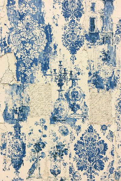 Blue Toile Damask Print.