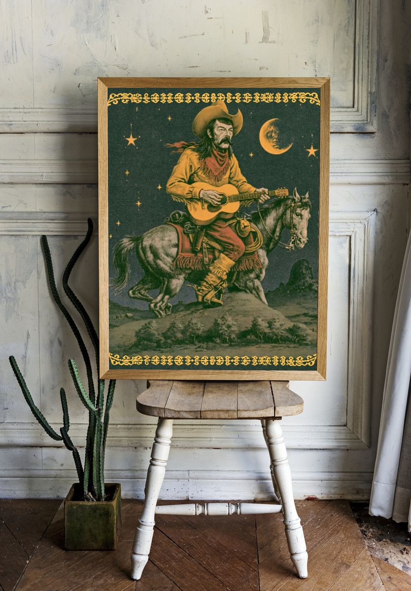 Cowboy Guitar Rider Vintage Poster. — room view 1