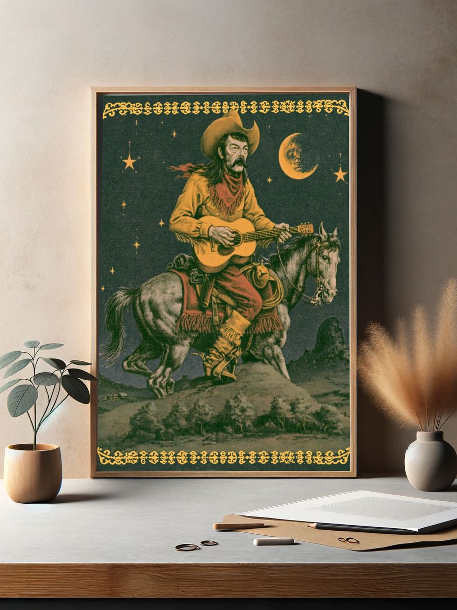 Cowboy Guitar Rider Vintage Poster. — room view 2