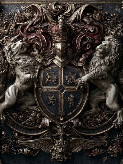 Baroque Heraldic Lions Vintage Print. poster print