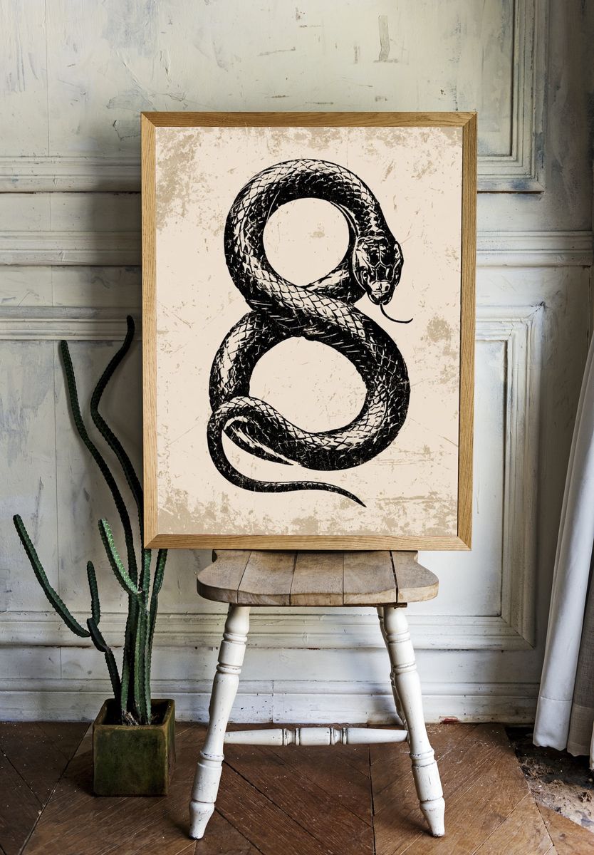 Coiled Snake Vintage Print. — room view 1