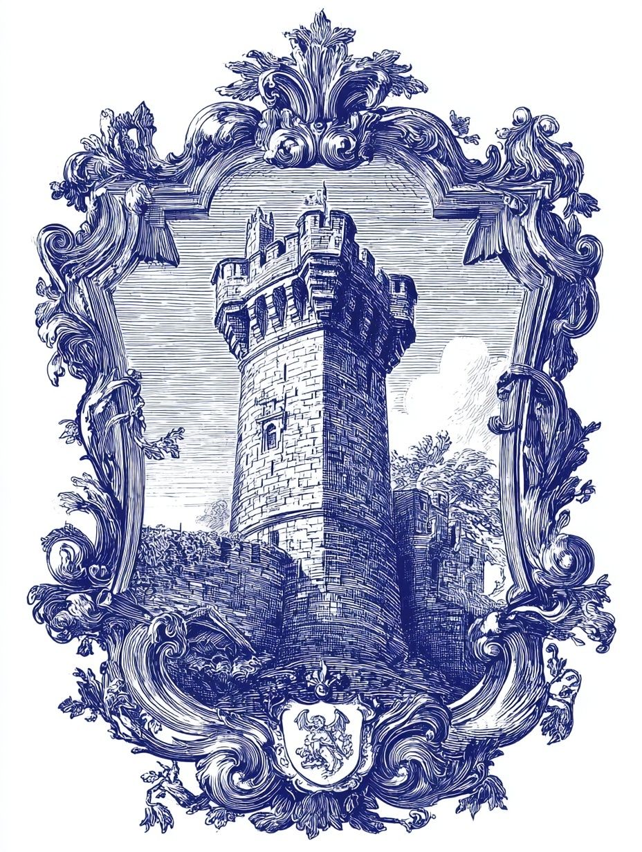 Blue Castle Crest Vintage Print. poster detail
