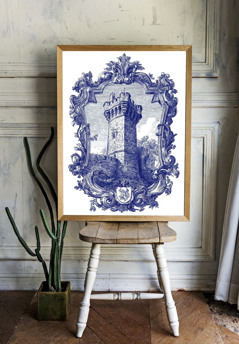 Blue Castle Crest Vintage Print. — room view 1
