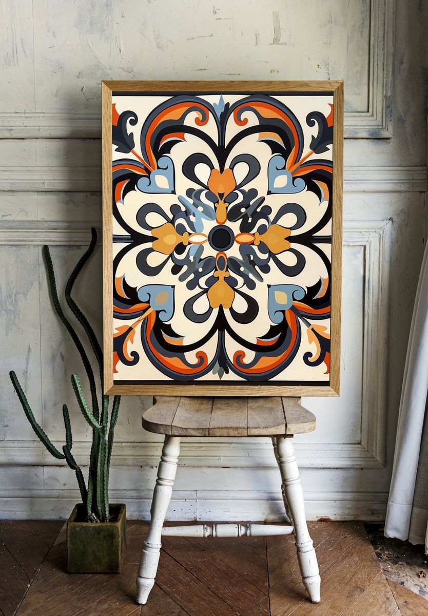 Ornate Floral Medallion — Vintage Print. — room view 1