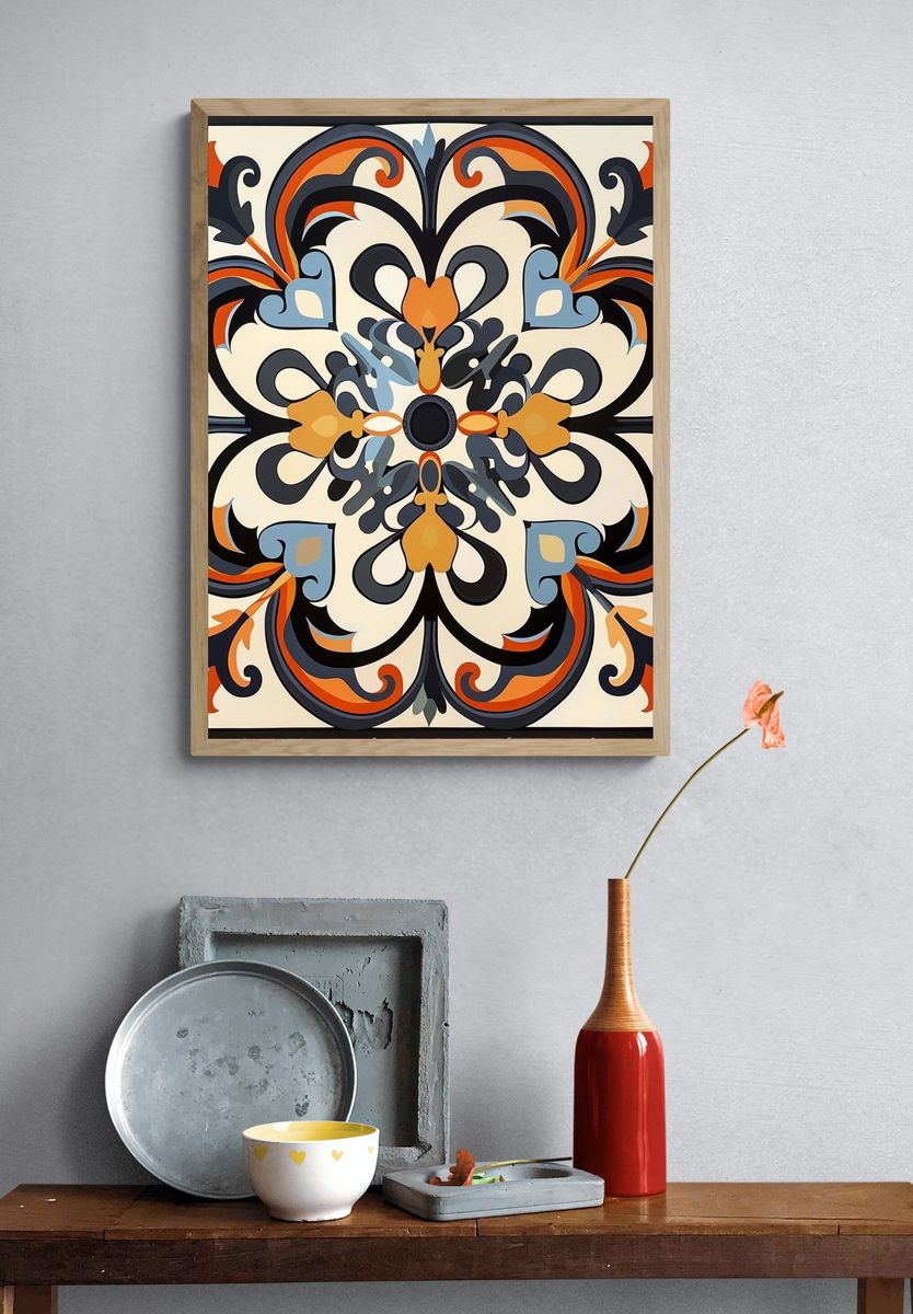 Ornate Floral Medallion — Vintage Print. — room view 3