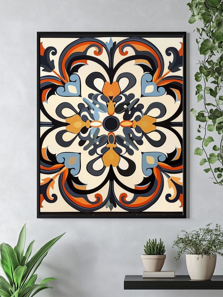 Ornate Floral Medallion — Vintage Print. — room view 4
