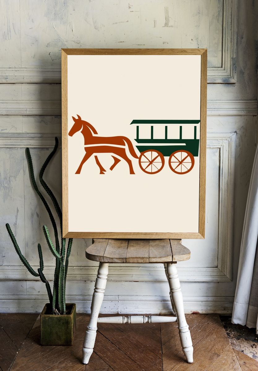 Horse Cart Vintage Print. — room view 1