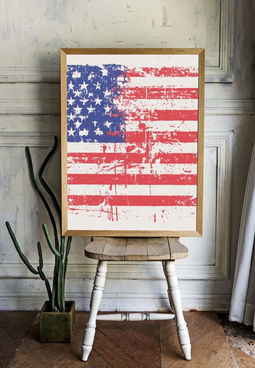 Distressed American Flag Vintage Print. — room view 1