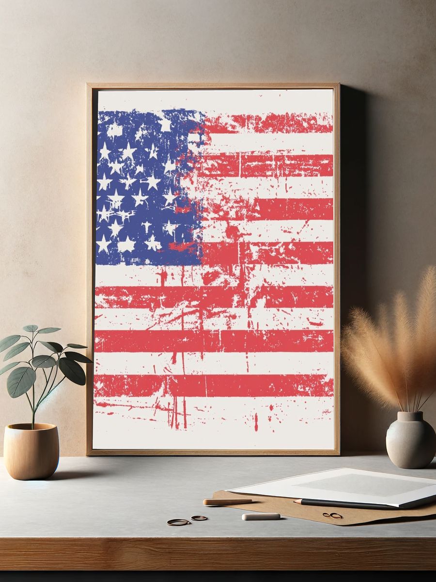 Distressed American Flag Vintage Print. — room view 2